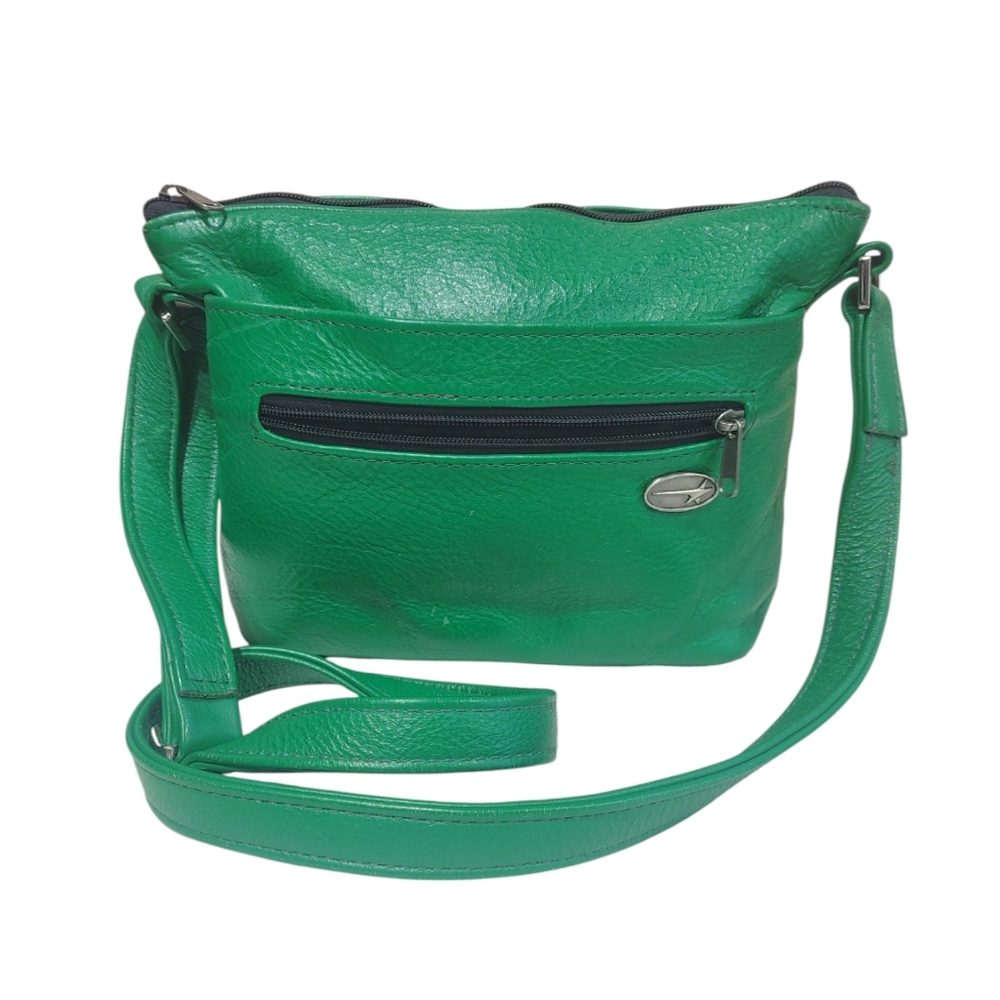 Silver Star Leather Green Medium Zipper Crossbody Handbag Bag Purse